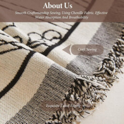 Large Chenille Throw And Bedspread, Sofa Protector, Washable Throw, With Delicate Fringes 180 130Cm - Black - thumbnail 4