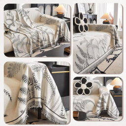 Large Chenille Throw And Bedspread, Sofa Protector, Washable Throw, With Delicate Fringes 180 130Cm - Black - thumbnail 5