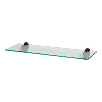 Harbour Housewares Floating Glass Shelf - 60Cm - Black Brackets - Bathroom Shower Storage Vanity Display Unit Shelf - image 1