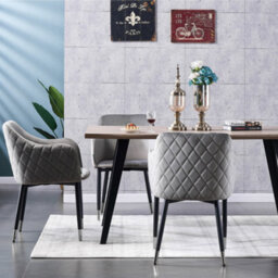 Life Interiors Set Of 4 Grey Verona Velvet Dining Chairs With Quilted Back & Black Legs - Modern Accent Chair With Silver Foot Tips - thumbnail 7