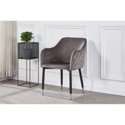 Life Interiors Set Of 4 Grey Verona Velvet Dining Chairs With Quilted Back & Black Legs - Modern Accent Chair With Silver Foot Tips - thumbnail 2