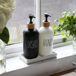 Harbour Housewares 2Pc Glass Hand & Dish Soap Dispenser Set With Ceramic Tray - 500Ml - White/black - thumbnail 5