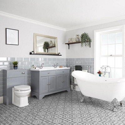 Homestylestore Light Grey Bathroom Suite Double Ended Slipper Bath And Feet, 1210mm Vanity Unit And Back To Wall Toilet - image 1