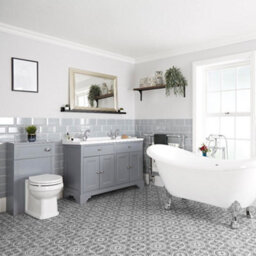 Homestylestore Light Grey Bathroom Suite Double Ended Slipper Bath And Feet, 1210mm Vanity Unit And Back To Wall Toilet - thumbnail 1