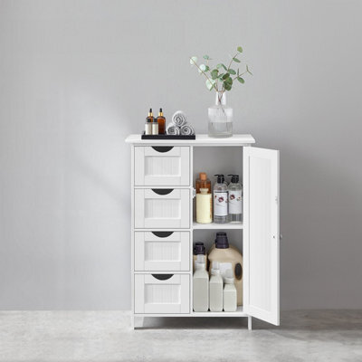 Songmics Vasagle Bathroom Furniture, Tall Slim Bathroom Cabinet, Side Storage Chest With 4 Drawers, Adjustable Shelf, White - image 1