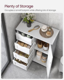 Songmics Vasagle Bathroom Furniture, Tall Slim Bathroom Cabinet, Side Storage Chest With 4 Drawers, Adjustable Shelf, White - thumbnail 3