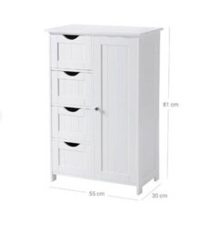Songmics Vasagle Bathroom Furniture, Tall Slim Bathroom Cabinet, Side Storage Chest With 4 Drawers, Adjustable Shelf, White - thumbnail 2