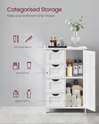 Songmics Vasagle Bathroom Furniture, Tall Slim Bathroom Cabinet, Side Storage Chest With 4 Drawers, Adjustable Shelf, White - thumbnail 4