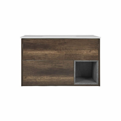 Homestylestore 1010mm Dark Oak Wall Hung Bathroom Vanity Unit With Basin - image 1