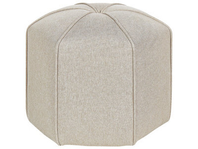 Beliani Beige Linen Pouffe Round 45 Cm Footstool, Faux Linen Upholstery, Rubberwood Base - image 1