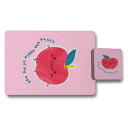 Benjamin Tate Design Apple Motif Placemat And Coaster Set With Wood Bottom Designer Artwork Limited Edition