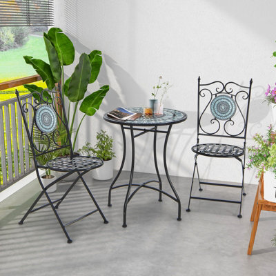 Gainoom Mosaic Chairs Set Of 2 Patio Metal Folding Chair W/ Decorative Backrest 150 Kg Max Load - image 1
