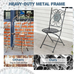 Gainoom Mosaic Chairs Set Of 2 Patio Metal Folding Chair W/ Decorative Backrest 150 Kg Max Load - thumbnail 6