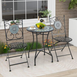Gainoom Mosaic Chairs Set Of 2 Patio Metal Folding Chair W/ Decorative Backrest 150 Kg Max Load - thumbnail 3