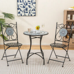 Gainoom Mosaic Chairs Set Of 2 Patio Metal Folding Chair W/ Decorative Backrest 150 Kg Max Load - thumbnail 4