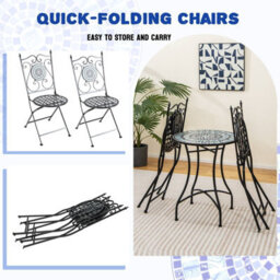 Gainoom Mosaic Chairs Set Of 2 Patio Metal Folding Chair W/ Decorative Backrest 150 Kg Max Load - thumbnail 5
