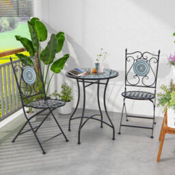 Gainoom Mosaic Chairs Set Of 2 Patio Metal Folding Chair W/ Decorative Backrest 150 Kg Max Load - thumbnail 1