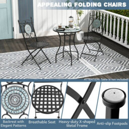 Gainoom Mosaic Chairs Set Of 2 Patio Metal Folding Chair W/ Decorative Backrest 150 Kg Max Load - thumbnail 8