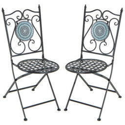 Gainoom Mosaic Chairs Set Of 2 Patio Metal Folding Chair W/ Decorative Backrest 150 Kg Max Load - thumbnail 9
