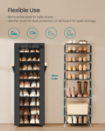 Songmics 10-Tier Shoes Rack With Dustproof Cover,  Shoe Organiser, Shoe Stand Holds 20 Pairs Of Shoes, For Living Room - thumbnail 5