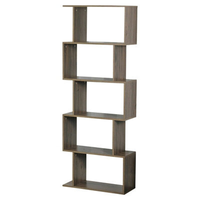 Urbn-Living Urbnliving Height 159Cm 5 Tier Wooden S-Shaped Bookcase Living Room Colour Oak Modern Display Shelves Storage Unit Divider - image 1
