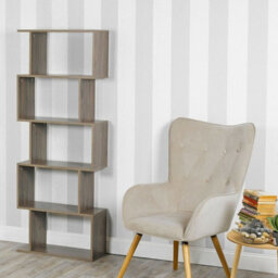 Urbn-Living Urbnliving Height 159Cm 5 Tier Wooden S-Shaped Bookcase Living Room Colour Oak Modern Display Shelves Storage Unit Divider - thumbnail 2