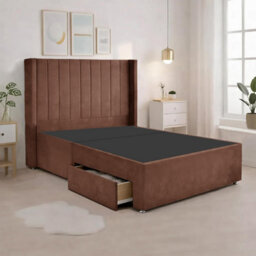 Luxury Mink Plush Milan Super King Size Bed Frame With Mattress 54 Inches Wingback Headboard 2 Footend Storage Drawers - thumbnail 5
