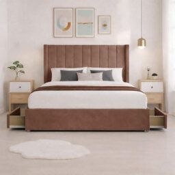 Luxury Mink Plush Milan Super King Size Bed Frame With Mattress 54 Inches Wingback Headboard 2 Footend Storage Drawers - thumbnail 2