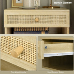 Wyld Haus Tovelu Set Of 2 Wood-Effect Floating Bedside Tables With Rattan-Panel Drawers - Natural Finish - thumbnail 7