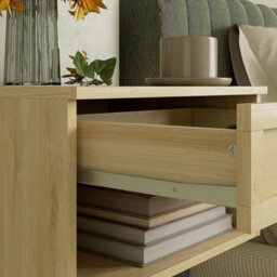 Wyld Haus Tovelu Set Of 2 Wood-Effect Floating Bedside Tables With Rattan-Panel Drawers - Natural Finish - thumbnail 8