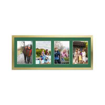 AK Frames 50X20Cm Gold Sleek Multi Photo Frame With Emerald Mount - Holds 4 Apertures (4X) 6X4 Photos - image 1