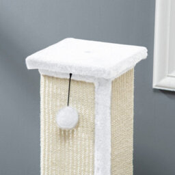 Pawhut Cat Scratching Post With Vertical Sisal Rope Ball Plush, 81Cm, White - thumbnail 7