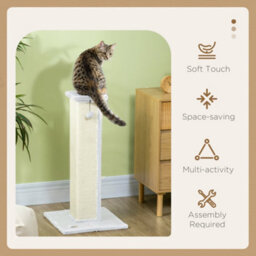 Pawhut Cat Scratching Post With Vertical Sisal Rope Ball Plush, 81Cm, White - thumbnail 4