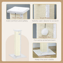 Pawhut Cat Scratching Post With Vertical Sisal Rope Ball Plush, 81Cm, White - thumbnail 5