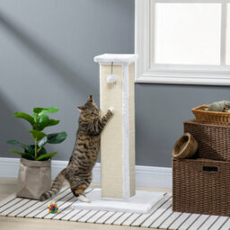 Pawhut Cat Scratching Post With Vertical Sisal Rope Ball Plush, 81Cm, White
