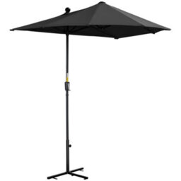 Outsunny 2M Half Garden Parasol Market Umbrella W/ Crank Handle, Black - thumbnail 2
