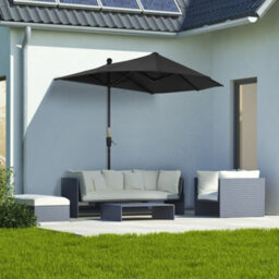 Outsunny 2M Half Garden Parasol Market Umbrella W/ Crank Handle, Black - thumbnail 1