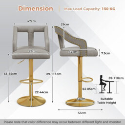Gainoom 2Pcs Bar Chairs Adjustable Swivel Bar Stool Dutch Velvet Dining Chair - thumbnail 2