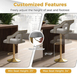 Gainoom 2Pcs Bar Chairs Adjustable Swivel Bar Stool Dutch Velvet Dining Chair - thumbnail 5
