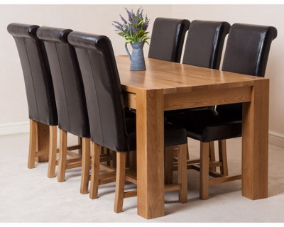 That's Furniture Kuba 180 X 90 Cm Chunky Oak Dining Table And 6 Chairs Dining Set With Washington Brown Leather Chairs - image 1