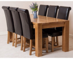 That's Furniture Kuba 180 X 90 Cm Chunky Oak Dining Table And 6 Chairs Dining Set With Washington Brown Leather Chairs