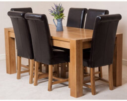 That's Furniture Kuba 180 X 90 Cm Chunky Oak Dining Table And 6 Chairs Dining Set With Washington Brown Leather Chairs - thumbnail 2