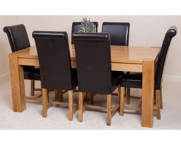 That's Furniture Kuba 180 X 90 Cm Chunky Oak Dining Table And 6 Chairs Dining Set With Washington Brown Leather Chairs - thumbnail 3