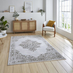Gold Silver Traditional Abstract Bordered Easy To Clean Rug For Living Room Bedroom & Dining Room-80Cm X 150Cm