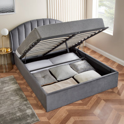 Home Treats Grey Small Double Ottoman Bed With Curved Headboard & Wings - image 1