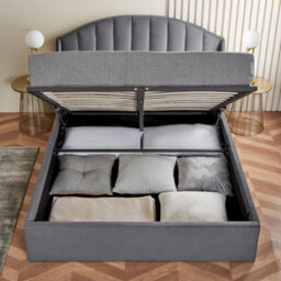 Home Treats Grey Small Double Ottoman Bed With Curved Headboard & Wings - thumbnail 4