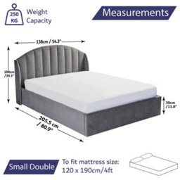 Home Treats Grey Small Double Ottoman Bed With Curved Headboard & Wings - thumbnail 2