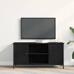 Berkfield Tv Cabinet Black Oak 100X40X50 Cm Engineered Wood And Steel - thumbnail 4