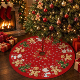 CLEFFNS Gingerbread Man Christmas Tree Skirt 90Cm Durable Polyester, Featuring Ties, Winter Tree Mat, Home Party Gift Decoration - thumbnail 1