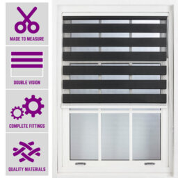 Furnished Made To Measure Day And Night Roller Blinds - Black Striped Shades For Windows And Doors (W)60Cm (L)210Cm - thumbnail 1